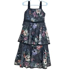 Marchesa‎ Notte Mini Girls Dress Floral Lace Tiered Black 6 Wedding Garden Party